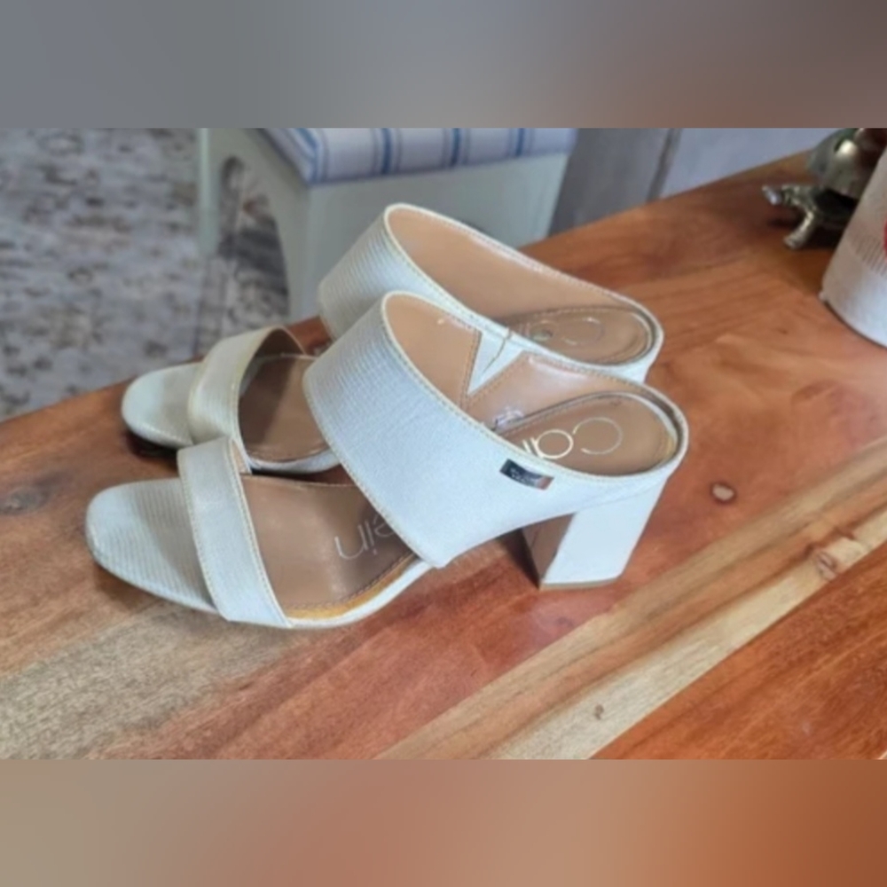 Calvin Klein Ivory Block Heel Mules